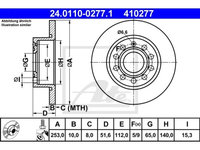 Disc frana Audi A3, 05.2003-08.2012, Seat Altea Xl, Leon, Toledo, Skoda Octavia, Yeti, Vw Beetle, Caddy 3, Golf Plus, Golf V/Vi, Jetta, Scirocco, Bmw Seria 1, ATE