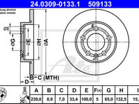 Disc frana AUDI A3 (8L1) (1996 - 2003) ATE 24.0309-0133.1 piesa NOUA