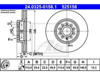 Disc frana Audi A3, Tt, Seat Alhambra, Altea, Leon, Skoda Octavia, Superb, Yeti, Vw Beetle, Caddy, Cc, Eos, Golf, Jetta, Passat, Scirocco, Sharan, Tiguan, Touran, ATE