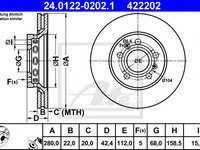 Disc frana AUDI A8 (4E_) (2002 - 2010) ATE 24.0122-0202.1