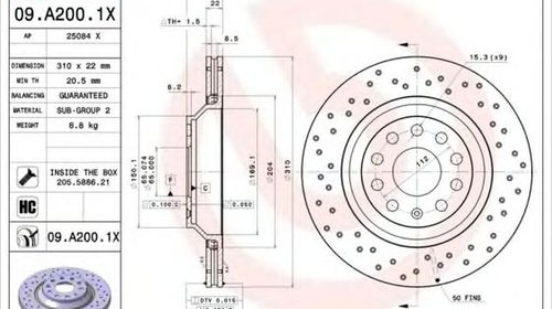 Disc frana AUDI TT Roadster FV9 BREMBO 09.A20