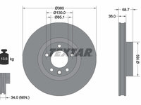 Disc frana Axa fata dreapta (92262705 TEXTAR) PORSCHE,VW