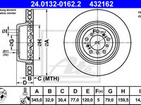 Disc frana BMW Seria 5 (E39) (1995 - 2003) ATE 24.0132-0162.2 piesa NOUA