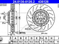 Disc frana BMW Seria 5 (F10, F18) (2009 - 2016) ATE 24.0136-0126.2