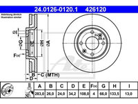 Disc frana Citroen Berlingo, 04.2008-, C3 Picasso, 02.2009-, C4 2, 11.2009-, C5 2, 09.2004-, Ds5, 11.2011-07.2015, Xsara Picasso, Peugeot 1007, 2007, 206, 207, 3008, 5008, Partner, ATE