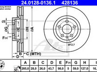 Disc frana CITROEN C8 (EA, EB) (2002 - 2016) ATE 24.0128-0136.1 piesa NOUA