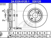 Disc frana CITROEN DS3 Cabriolet (2013 - 2015) ATE 24.0326-0120.1 piesa NOUA