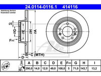 Disc frana Citroen Jumpy, 01.2007-2016, Fiat Scudo, 01.2007-2016, Peugeot Expert, 01.2007-2016, Peugeot Proace, 06.2013-03.2016, ATE