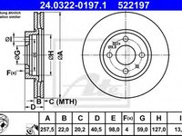 Disc frana CITROEN NEMO caroserie (AA) (2008 - 2016) ATE 24.0322-0197.1 piesa NOUA