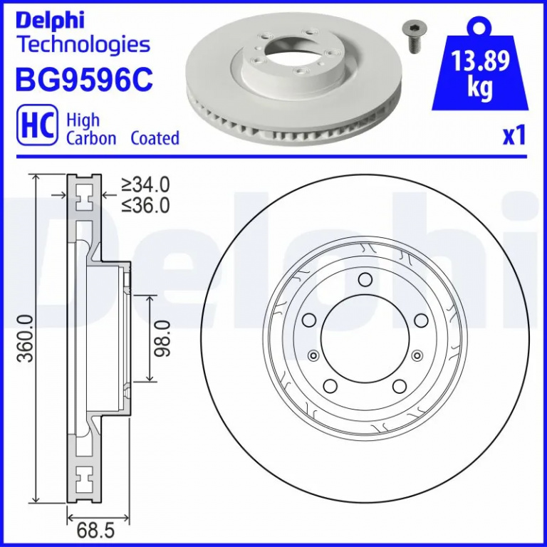 Disc frana Delphi AUDI E-TRON GT limuzina (F83, F8P) 2020-2025 - BG9596C