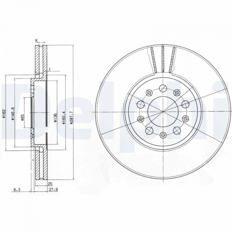 Disc frana DELPHI BG3035C model VW BORA I (1J2) 1998 1999 2000 2001 2002 2003 2004 2005 2006 2007 2008 2009 2010 2011 2012 2013