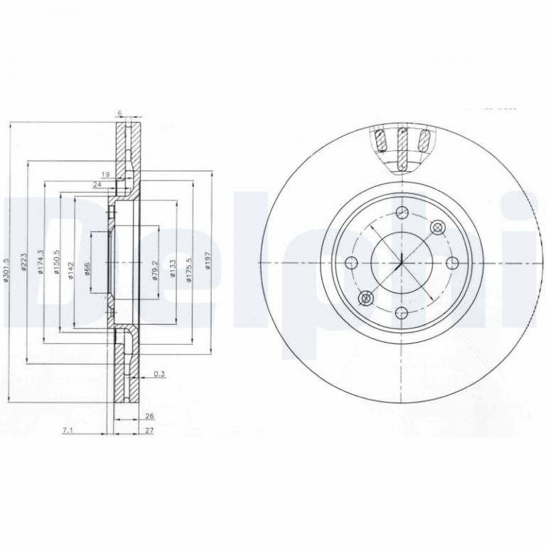 Disc frana DELPHI BG4002 la DS DS 3 / DS 3 CROSSBACK (UR_, UC_, UJ_) 2018 2019 2020 2021 2022 2023 2024 2025
