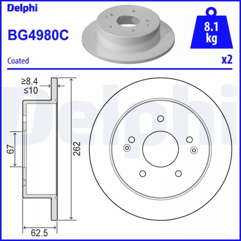 Disc frana DELPHI BG4980C compatibil cu SSANGYONG ACTYON II 2012 2013 2014 2015 2016 2017