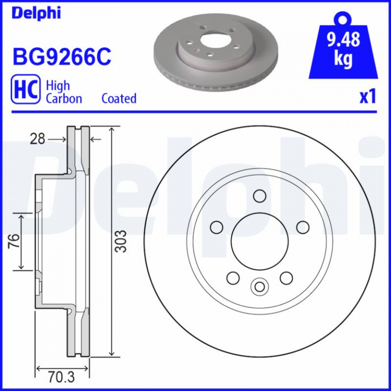 Disc frana DELPHI BG9266C model VW CRAFTER caroserie (SY_, SX_) 2016 2017 2018 2019 2020 2021 2022 2023 2024 2025