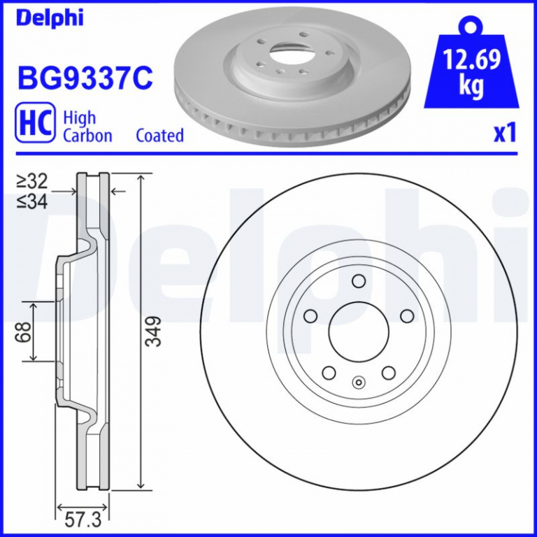 Disc frana DELPHI BG9337C la AUDI A4 B9 (8W2, 8WC) 2016 2017 2018 2019 2020 2021 2022 2023 2024 2025