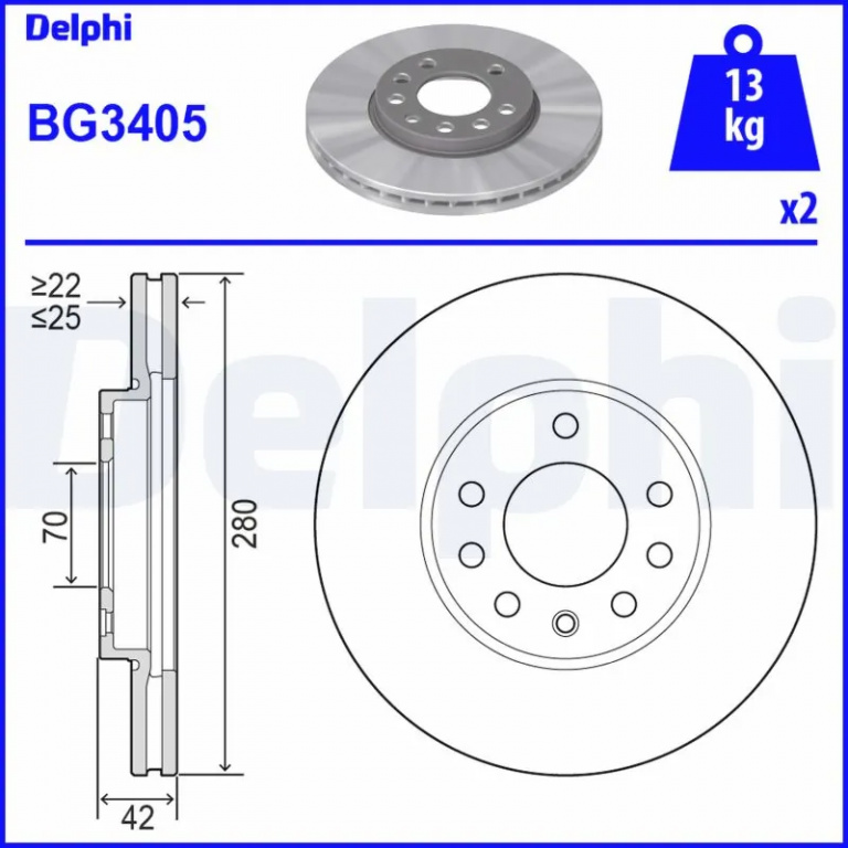 Disc frana Delphi OPEL MERIVA B microbus (S10) 2010-2017 - BG3405