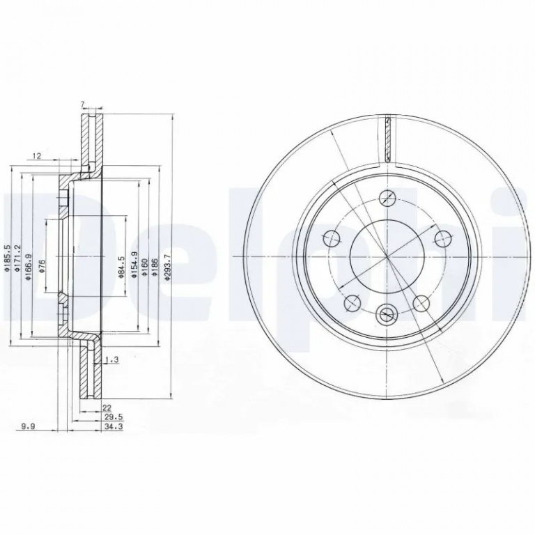 Disc frana Delphi VW MULTIVAN T5 (7HM, 7HN, 7HF, 7EF, 7EM, 7EN) 2003-2015 - BG3893