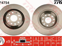 Disc frana DF4754 TRW pentru Vw Passat Skoda Superb Vw Golf Audi A3 Vw Cc Vw Rabbit Vw Eos