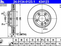 DISC FRANA FATA STANGA 24 0134-0123 1 ATE pentru Vw Touareg 2002 2003 2004 2005 2006