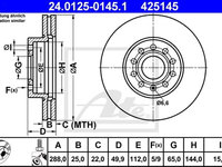 Disc frana fata VW Beetle 2011-2019, ATE 24.0125-0145.1