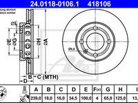 Disc frana fata VW Lupo 1999-2005, ATE 24.0118-0106.1