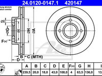 Disc frana FORD ESCORT Mk V (GAL) (1990 - 1992) ATE 24.0120-0147.1