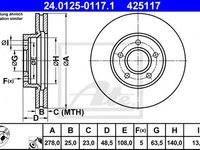 Disc frana FORD FOCUS C-MAX, VOLVO S40 II limuzina (MS), VOLVO V50 combi (MW) - ATE 24.0125-0117.1