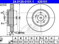 Disc frana FORD MAVERICK (2001 - 2016) ATE 24.0126-0151.1 piesa NOUA