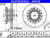 Disc frana FORD TRANSIT caroserie (2006 - 2014) ATE 24.0116-0116.2 piesa NOUA