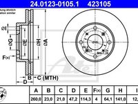 Disc frana HONDA ACCORD VI (CG, CK) (1997 - 2003) ATE 24.0123-0105.1 piesa NOUA