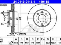 Disc frana HYUNDAI GETZ (TB) (2002 - 2010) ATE 24.0119-0115.1 piesa NOUA