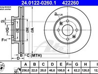 Disc frana HYUNDAI i20 (PB, PBT) (2008 - 2014) ATE 24.0122-0260.1 piesa NOUA