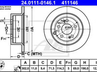 Disc frana HYUNDAI SANTA FE II (CM) (2005 - 2012) ATE 24.0111-0146.1 piesa NOUA