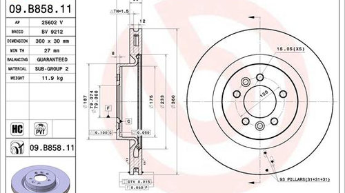 Disc frana LAND ROVER RANGE 2012-n/a BREMBO 0