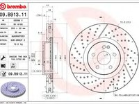 Disc frana MERCEDES A-CLASS (W176) (2012 - 2016) BREMBO 09.B913.11 piesa NOUA