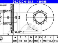 Disc frana MERCEDES-BENZ T2/LN1 platou / sasiu (1986 - 1994) ATE 24.0130-0198.1