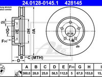 Disc frana MERCEDES-BENZ V-CLASS (W447) (2014 - 2020) ATE 24.0128-0145.1