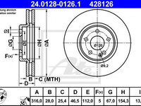 Disc frana MERCEDES E-CLASS (W210) (1995 - 2003) ATE 24.0128-0126.1 piesa NOUA