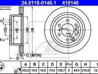 Disc frana MITSUBISHI PAJERO/SHOGUN (V90, V80, V8_V) (2006 - 2020) ATE 24.0118-0146.1