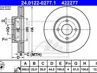 Disc frana NISSAN MICRA IV (K13) (2010 - 2016) ATE 24.0122-0277.1