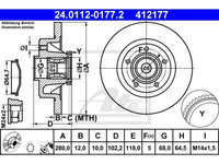 Disc frana Nissan Primastar Autobus, 03.2001-2010, Vivaro, 08.2001-2014, Trafic, 03.2001-2014, Nv400, Opel Movano, Renault Master, ATE