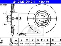 Disc frana PEUGEOT 307 CC (3B) (2003 - 2016) ATE 24.0126-0140.1 piesa NOUA