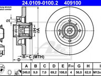 Disc frana PEUGEOT 307 CC (3B) (2003 - 2016) ATE 24.0109-0100.2