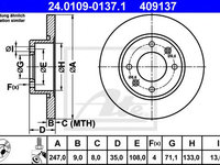 Disc frana PEUGEOT 307 CC (3B) (2003 - 2016) ATE 24.0109-0137.1