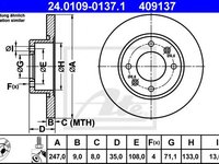 Disc frana PEUGEOT 307 CC (3B) (2003 - 2016) ATE 24.0109-0137.1 piesa NOUA