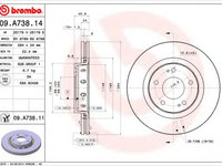 Disc frana PEUGEOT 4007 (GP) (2007 - 2016) BREMBO 09.A738.14 piesa NOUA