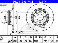 Disc frana PEUGEOT 407 cupe (6C_) (2005 - 2016) ATE 24.0112-0174.1