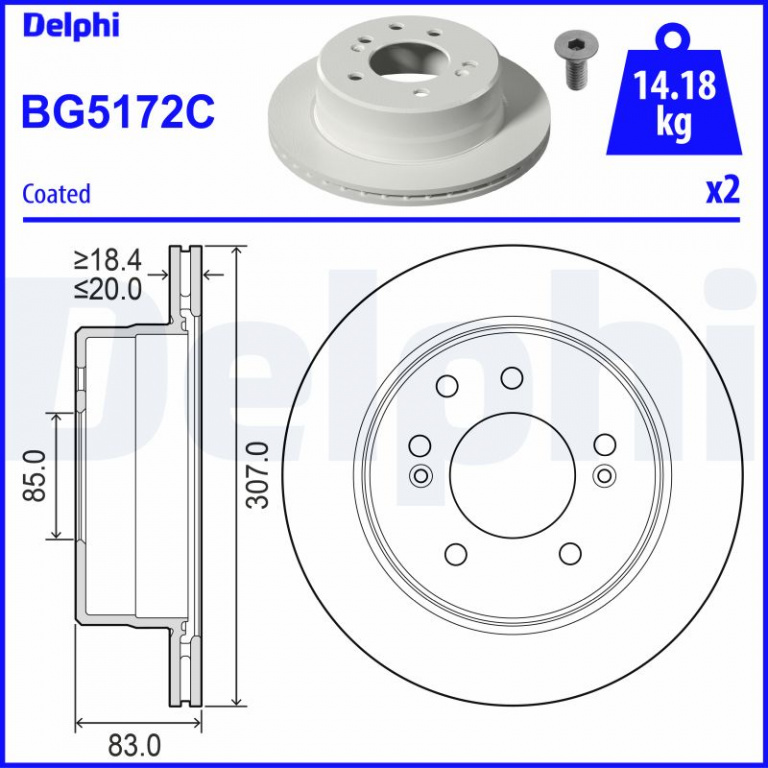 Disc frana puntea spate (BG5172C DELPHI) SSANGYONG KORANDO TURISMO, RODIUS, STAVIC, TURISMO|RODIUS|RODIUS, STAVIC