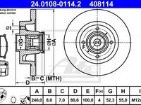 Disc frana RENAULT MEGANE II (BM0/1_, CM0/1_), RENAULT MEGANE II Coup-Cabriolet (EM0/1_), RENAULT MEGANE II limuzina (LM0/1_) - ATE 24.0108-0114.2