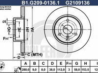 Disc frana SMART FORTWO Cabrio (450) (2004 - 2007) GALFER B1.G209-0136.1 piesa NOUA